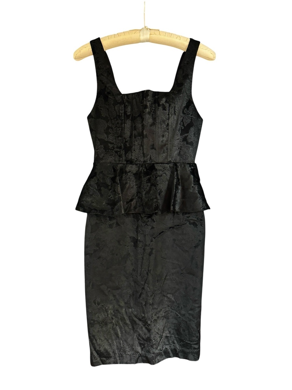 Alice + Olivia Black Jacquard Peplum Midi Dress